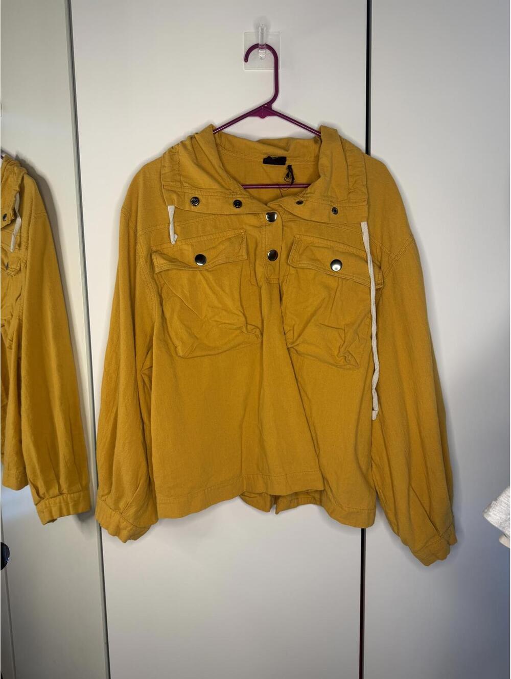 Yellow Lightweight Button-Up Jacket with Pockets